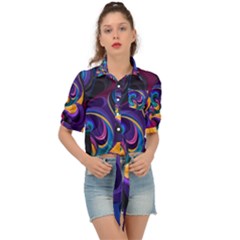 Colorful Waves Abstract Waves Curves Art Abstract Material Material Design Tie Front Shirt  by uniart180623