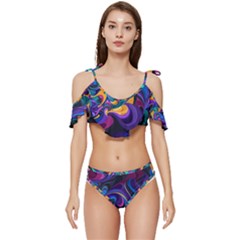 Colorful Waves Abstract Waves Curves Art Abstract Material Material Design Ruffle Edge Tie Up Bikini Set	 by uniart180623