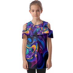 Colorful Waves Abstract Waves Curves Art Abstract Material Material Design Fold Over Open Sleeve Top by uniart180623