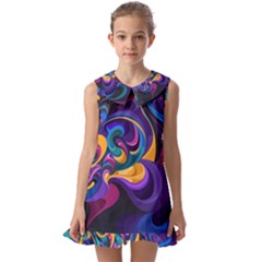 Colorful Waves Abstract Waves Curves Art Abstract Material Material Design Kids  Pilgrim Collar Ruffle Hem Dress by uniart180623