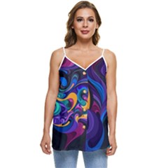 Colorful Waves Abstract Waves Curves Art Abstract Material Material Design Casual Spaghetti Strap Chiffon Top by uniart180623