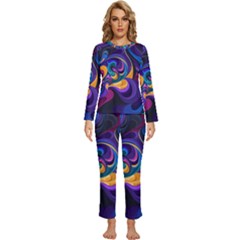 Colorful Waves Abstract Waves Curves Art Abstract Material Material Design Womens  Long Sleeve Lightweight Pajamas Set by uniart180623