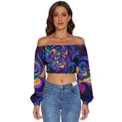 Colorful Waves Abstract Waves Curves Art Abstract Material Material Design Long Sleeve Crinkled Weave Crop Top by uniart180623