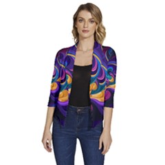 Colorful Waves Abstract Waves Curves Art Abstract Material Material Design Women s Draped Front 3/4 Sleeve Shawl Collar Jacket