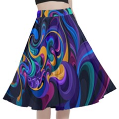 Colorful Waves Abstract Waves Curves Art Abstract Material Material Design A-line Full Circle Midi Skirt With Pocket