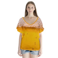 Beer Texture Liquid Bubbles V-neck Flutter Sleeve Top by uniart180623