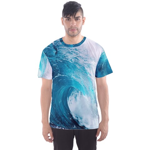 Tsunami Big Blue Wave Ocean Waves Water Men s Sport Mesh Tee by uniart180623