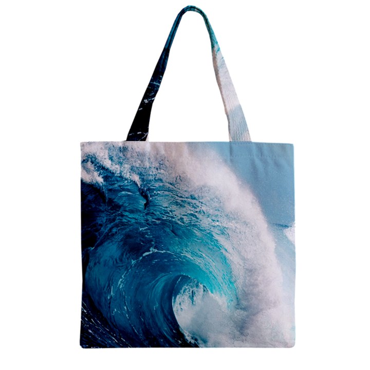 Tsunami Big Blue Wave Ocean Waves Water Zipper Grocery Tote Bag