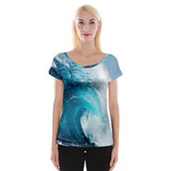 Tsunami Big Blue Wave Ocean Waves Water Cap Sleeve Top by uniart180623