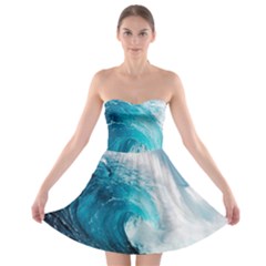 Tsunami Big Blue Wave Ocean Waves Water Strapless Bra Top Dress by uniart180623