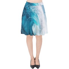 Tsunami Big Blue Wave Ocean Waves Water Velvet High Waist Skirt by uniart180623