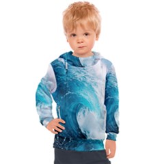 Tsunami Big Blue Wave Ocean Waves Water Kids  Hooded Pullover by uniart180623