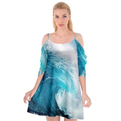 Tsunami Big Blue Wave Ocean Waves Water Cutout Spaghetti Strap Chiffon Dress by uniart180623