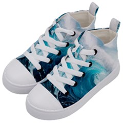 Tsunami Big Blue Wave Ocean Waves Water Kids  Mid-top Canvas Sneakers by uniart180623