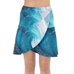 Tsunami Big Blue Wave Ocean Waves Water Wrap Front Skirt by uniart180623