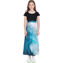 Tsunami Big Blue Wave Ocean Waves Water Kids  Flared Maxi Skirt by uniart180623