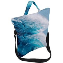 Tsunami Big Blue Wave Ocean Waves Water Fold Over Handle Tote Bag by uniart180623