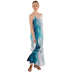 Tsunami Big Blue Wave Ocean Waves Water Cami Maxi Ruffle Chiffon Dress by uniart180623