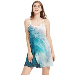 Tsunami Big Blue Wave Ocean Waves Water Summer Frill Dress by uniart180623