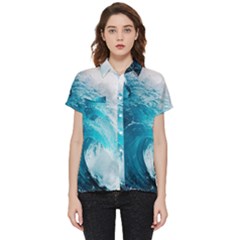 Tsunami Big Blue Wave Ocean Waves Water Short Sleeve Pocket Shirt by uniart180623