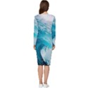 Tsunami Big Blue Wave Ocean Waves Water Long Sleeve V-Neck Bodycon Dress  View4