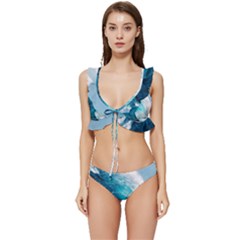 Tsunami Big Blue Wave Ocean Waves Water Low Cut Ruffle Edge Bikini Set by uniart180623