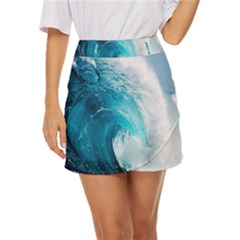 Tsunami Big Blue Wave Ocean Waves Water Mini Front Wrap Skirt by uniart180623