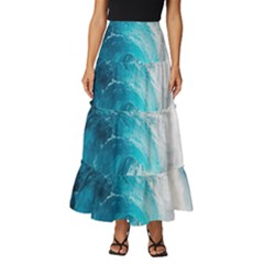 Tsunami Big Blue Wave Ocean Waves Water Tiered Ruffle Maxi Skirt by uniart180623