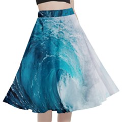 Tsunami Big Blue Wave Ocean Waves Water A-line Full Circle Midi Skirt With Pocket