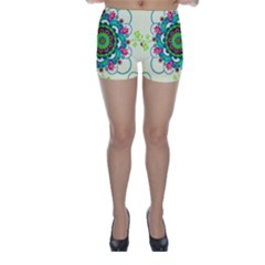 Mandala Flowers Abstract Butterflies Floral Pattern Summer Skinny Shorts by uniart180623