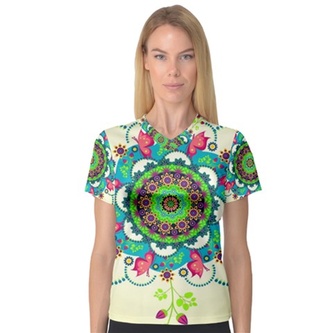 Mandala Flowers Abstract Butterflies Floral Pattern Summer V-neck Sport Mesh Tee by uniart180623