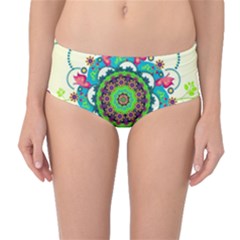 Mandala Flowers Abstract Butterflies Floral Pattern Summer Mid-waist Bikini Bottoms by uniart180623