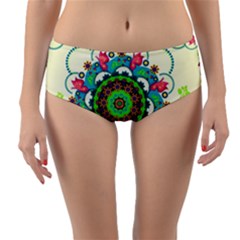 Mandala Flowers Abstract Butterflies Floral Pattern Summer Reversible Mid-waist Bikini Bottoms by uniart180623