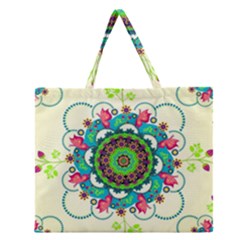 Mandala Flowers Abstract Butterflies Floral Pattern Summer Zipper Large Tote Bag by uniart180623