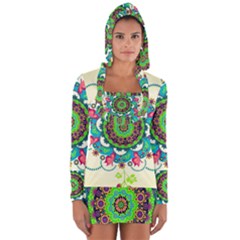 Mandala Flowers Abstract Butterflies Floral Pattern Summer Long Sleeve Hooded T-shirt by uniart180623