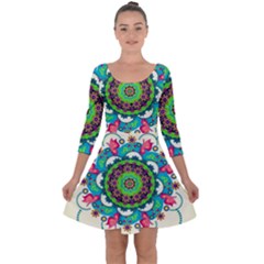 Mandala Flowers Abstract Butterflies Floral Pattern Summer Quarter Sleeve Skater Dress by uniart180623