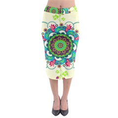 Mandala Flowers Abstract Butterflies Floral Pattern Summer Midi Pencil Skirt by uniart180623