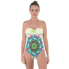 Mandala Flowers Abstract Butterflies Floral Pattern Summer Tie Back One Piece Swimsuit by uniart180623