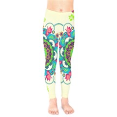 Mandala Flowers Abstract Butterflies Floral Pattern Summer Kids  Leggings by uniart180623