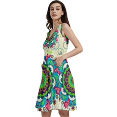 Mandala Flowers Abstract Butterflies Floral Pattern Summer Sleeveless V-neck Skater Dress With Pockets