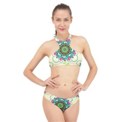 Mandala Flowers Abstract Butterflies Floral Pattern Summer High Neck Bikini Set by uniart180623