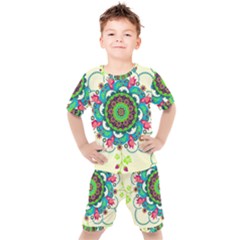 Mandala Flowers Abstract Butterflies Floral Pattern Summer Kids  Tee And Shorts Set by uniart180623