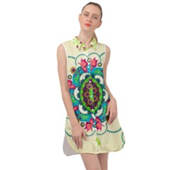 Mandala Flowers Abstract Butterflies Floral Pattern Summer Sleeveless Shirt Dress by uniart180623