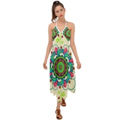 Mandala Flowers Abstract Butterflies Floral Pattern Summer Halter Tie Back Dress  by uniart180623