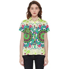 Mandala Flowers Abstract Butterflies Floral Pattern Summer Short Sleeve Pocket Shirt by uniart180623