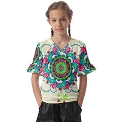 Mandala Flowers Abstract Butterflies Floral Pattern Summer Kids  V-neck Horn Sleeve Blouse by uniart180623