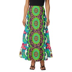 Mandala Flowers Abstract Butterflies Floral Pattern Summer Tiered Ruffle Maxi Skirt by uniart180623