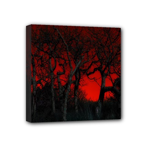 Dark Forest Jungle Plant Black Red Tree Mini Canvas 4  X 4  (stretched) by uniart180623