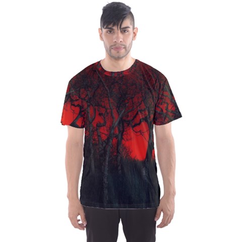 Dark Forest Jungle Plant Black Red Tree Men s Sport Mesh Tee by uniart180623