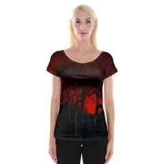 Dark Forest Jungle Plant Black Red Tree Cap Sleeve Top by uniart180623